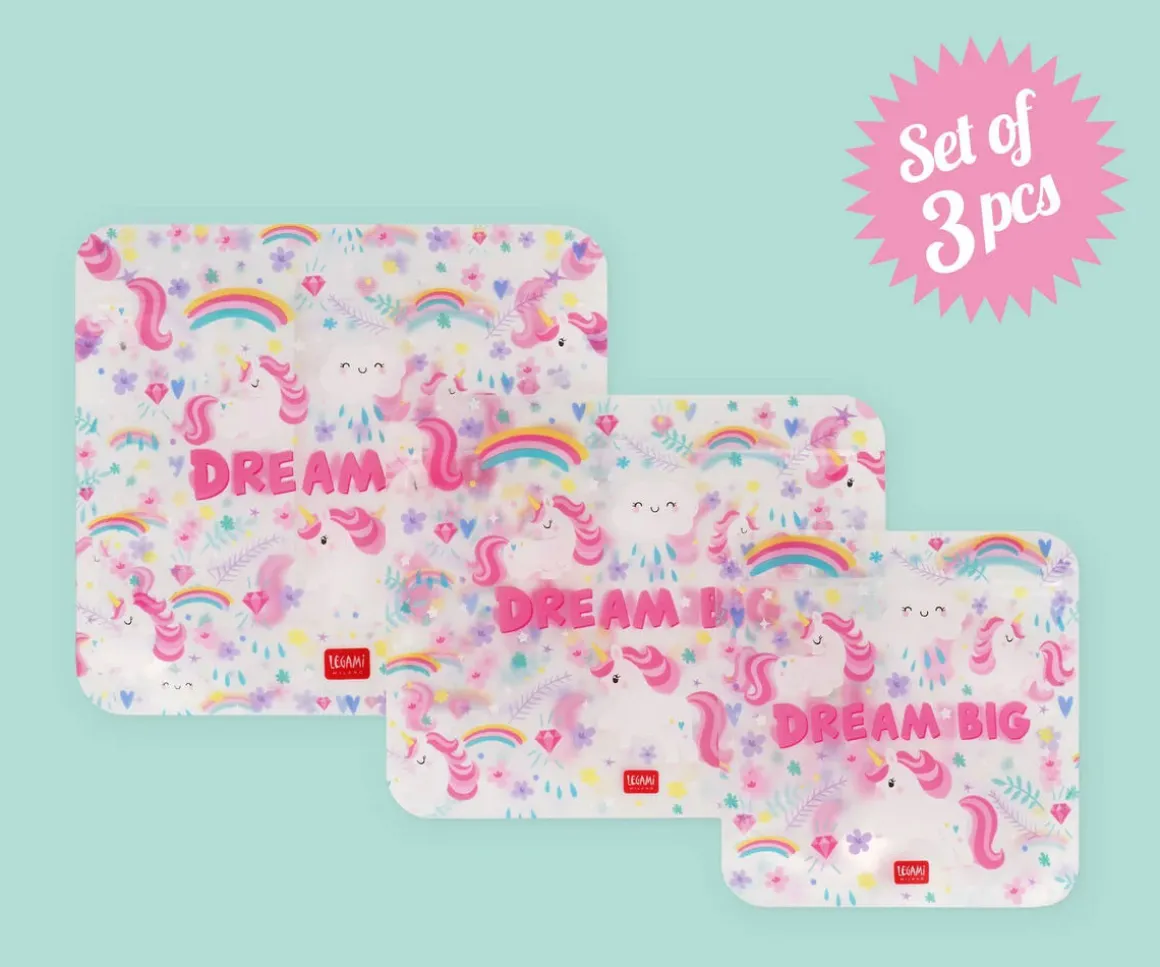 3 Bolsas reutilizables para Aperitivos Unicornio