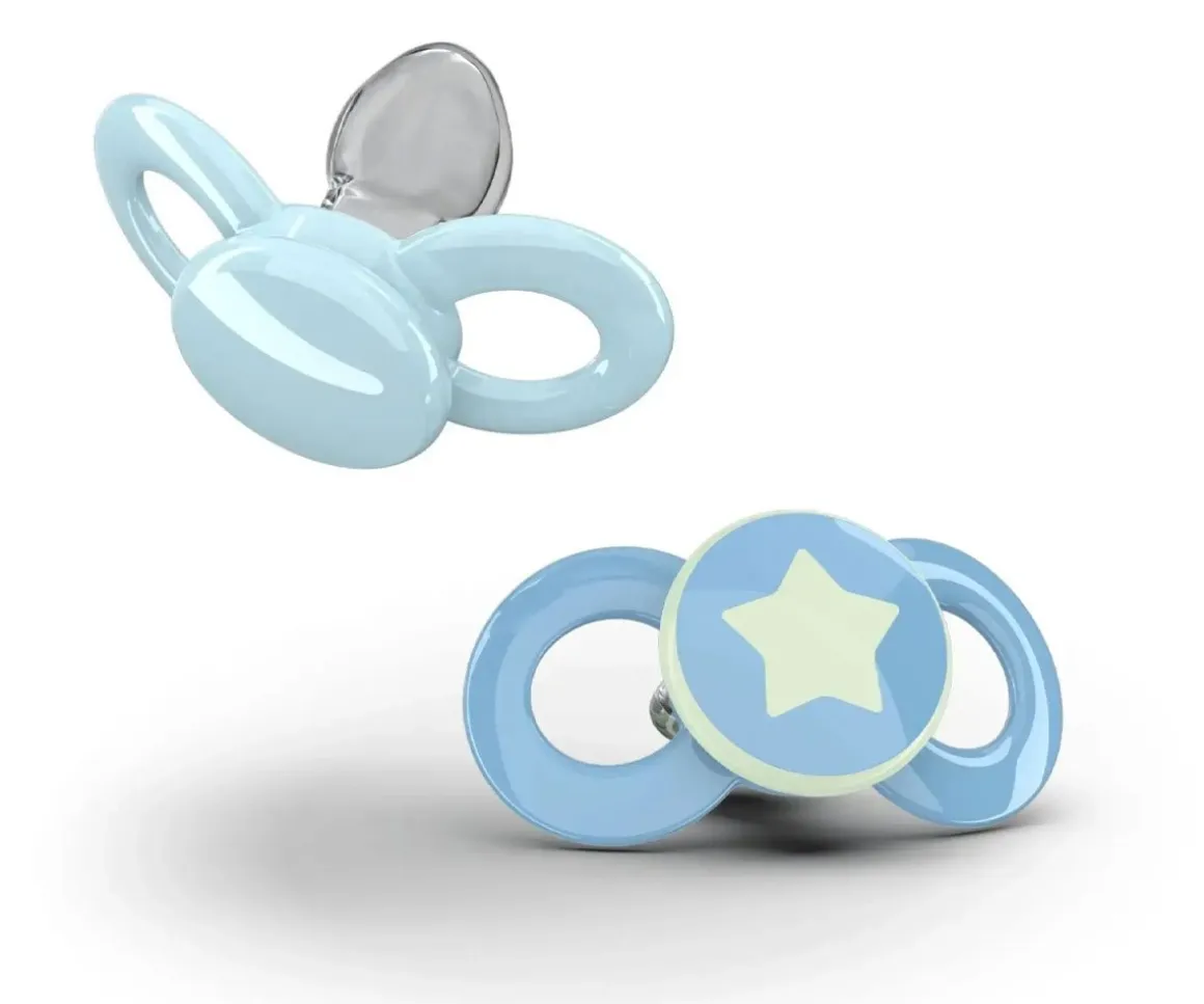 2 Chupetes Anatómicos Day & Night Azul y azul con estrella