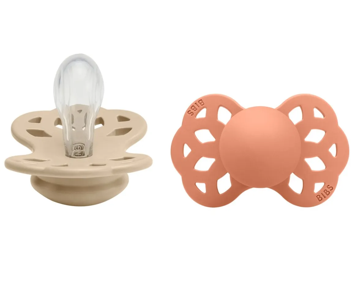 2 Chupetes BIBS Infinity Simétrica Vanilla/Peach