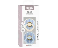 2 Chupetes BIBS Studio Colour Round Block Baby Blue Dusty Blue Mix