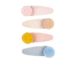 4 Clips de Pelo con Pompones Pastel