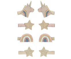 8 Mini Pinzas de Pelo Celeste Unicorn