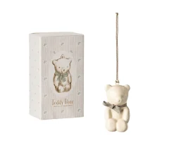 Adorno de Metal Osito de Peluche Off White/Blue