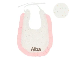 Babero Algodón Volante Rainbow Dots Rosa Personalizable