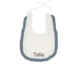 Babero Algodón Volante Rainbow Dots Azul Personalizable