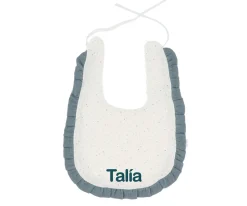 Babero Algodón Volante Rainbow Dots Azul Personalizable