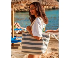 Bolsa de Playa Nautical Natural-Gris Personalizable