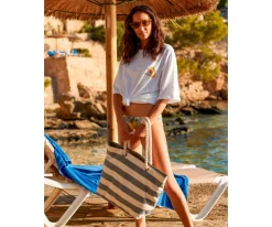 Bolsa de Playa Nautical Natural-Gris Personalizable