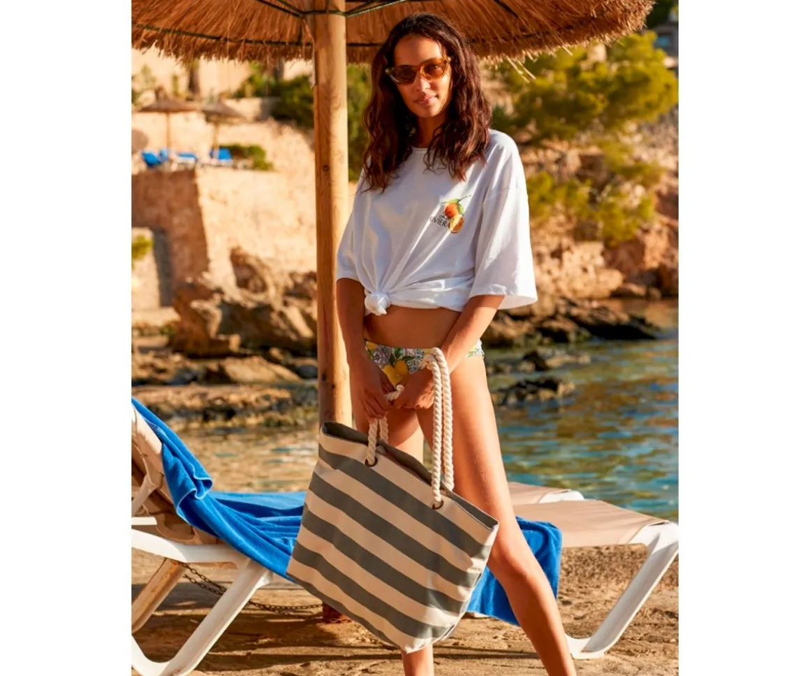 Bolsa de Playa Nautical Natural-Gris Personalizable