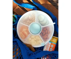Caja Almuerzo Snack Spinner Flip, Correa de Mano y Hoja de Pegatinas Macaron Blue