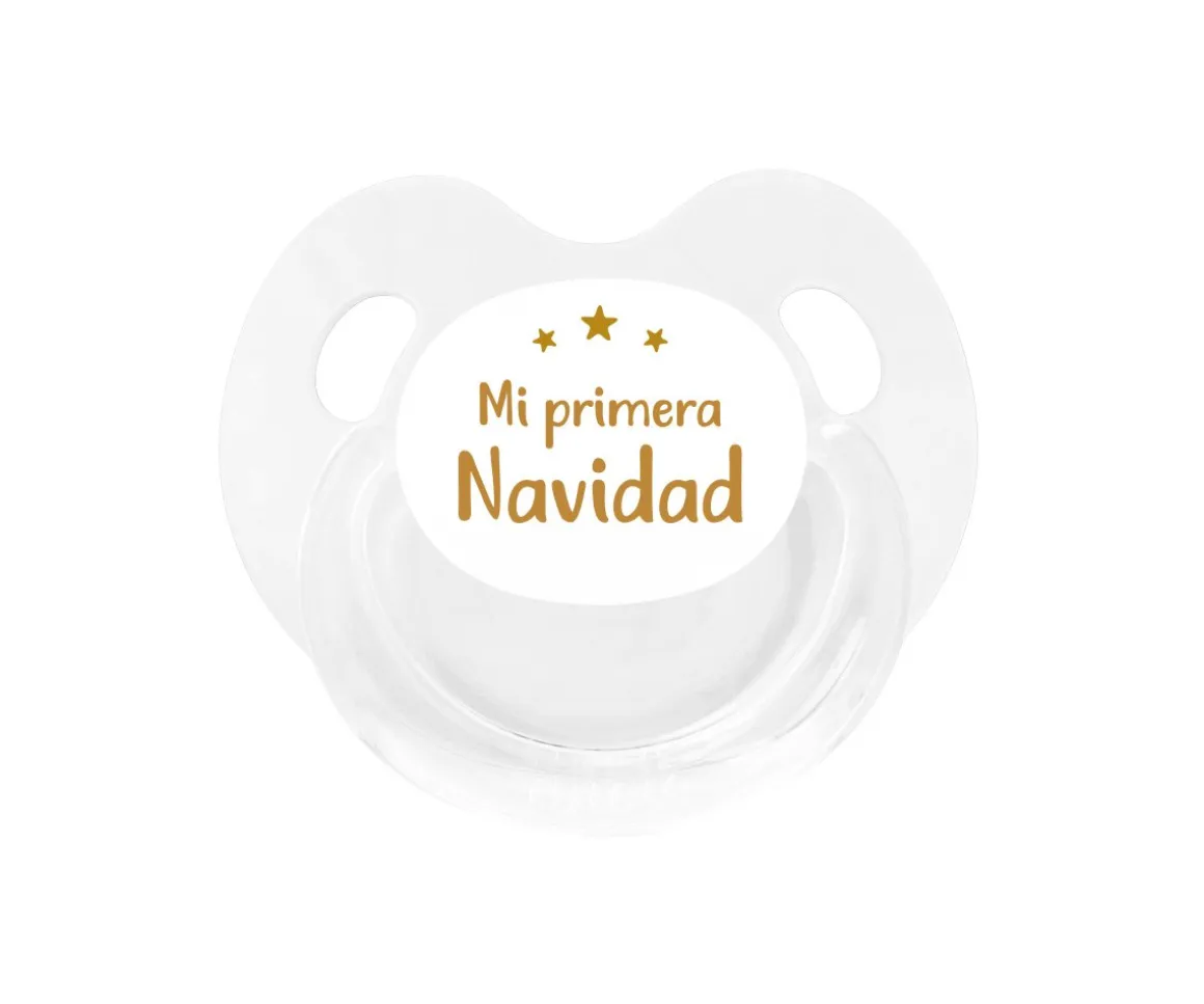 Chupete Retro Blanco Mi Primera Navidad Mostaza