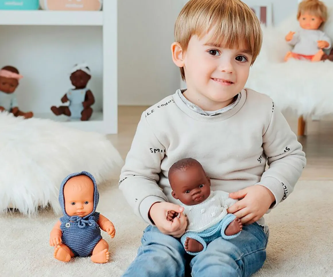 Conjunto Punto Pelele y Gorro Azul Muñeco 21cm