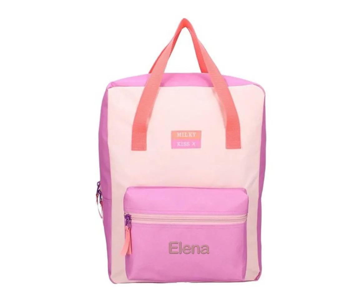 Mochila Escolar Milky Kiss Bright Vibes Fucsia Personalizable
