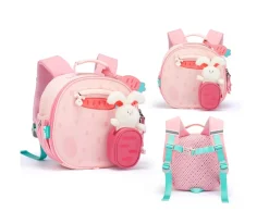 Mochila Infantil con Monedero y Peluche Conejo