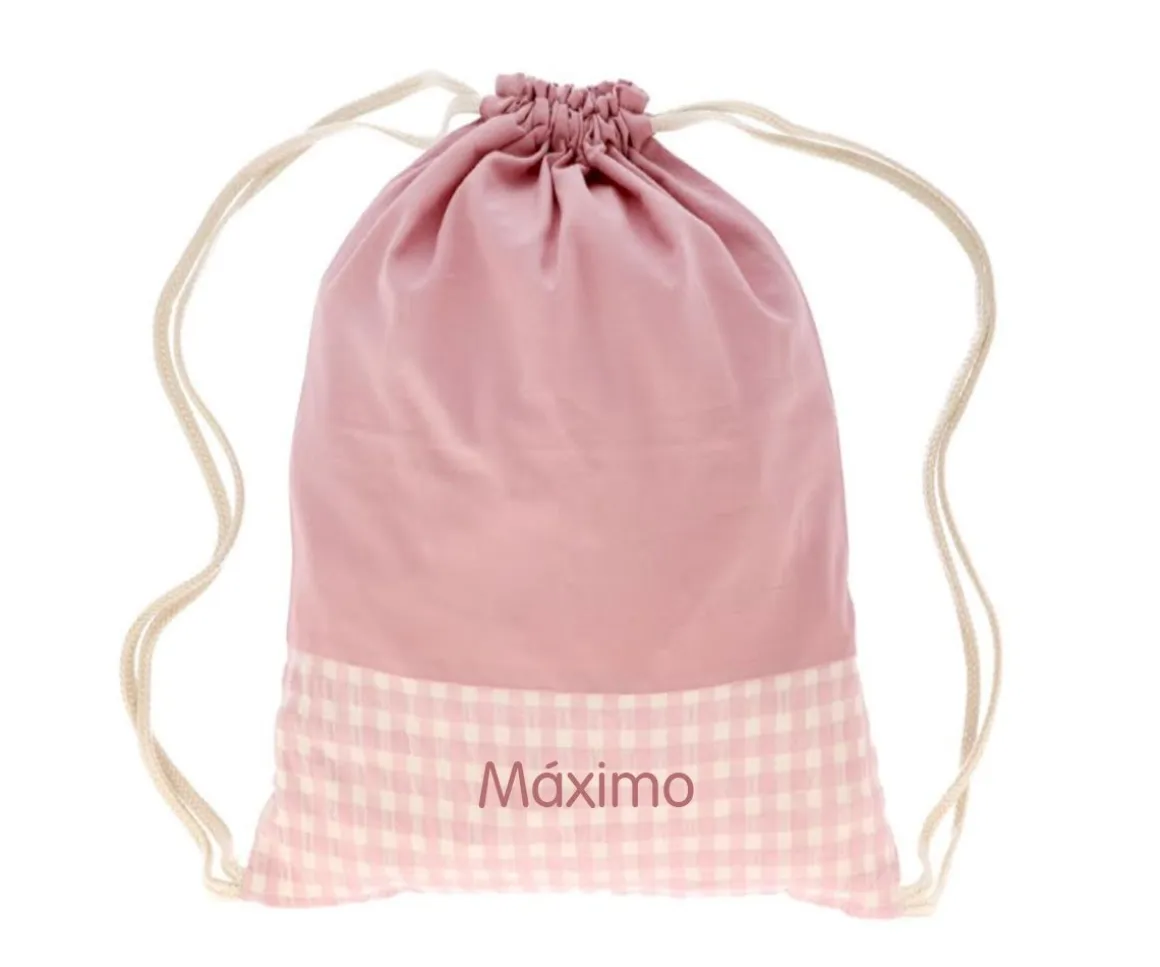 Mochila Saco Vichy Rosa Personalizable