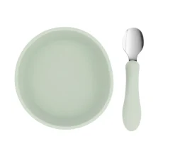 Pack Baby Meal Babero Silicona Bugs + Bol Silicona y Cuchara Acero Sage