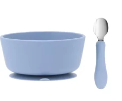 Pack Baby Meal Babero Silicona Animal Friends + Bol Silicona y Cuchara Acero Ocean Blue