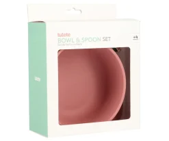 Pack Baby Meal Babero Silicona Dinos World + Bol Silicona y Cuchara Acero Brick Blush