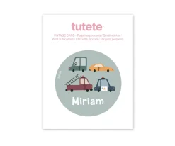 Pegatina Pequeña Vintage Cars para Botella y Cajas Almuerzo