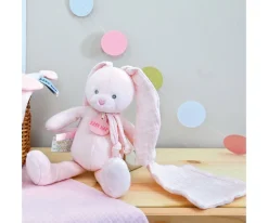 Peluche Conejo con Mini Doudou Rosa Claro Personalizable