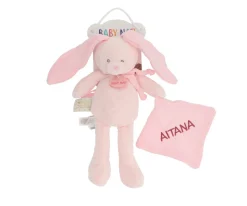 Peluche Conejo con Mini Doudou Rosa Claro Personalizable