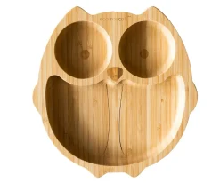 Plato Bambú con Ventosa Búho Verde