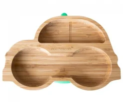 Plato Bambú con Ventosa Coche Azul