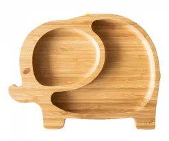 Plato Bambú con Ventosa Elefante Azul