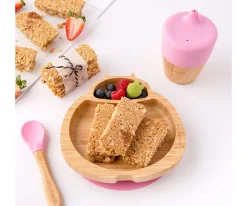 Plato Bambú con Ventosa Mariquita Rosa