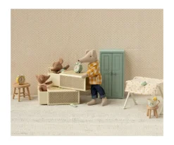 Ratoncito Bebé Dormido/Despierto en Caja de Cerillas Azul Flowers