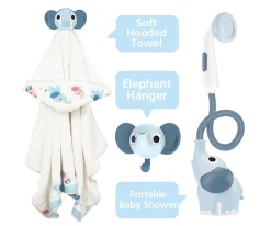 Set Baño Ducha Elefante y Capa Azul
