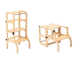 Torre Aprendizaje Montessori Mesa y Silla Natural / Plateado