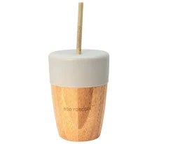 Vaso Bambú Gris con Pajita