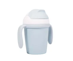 Vaso con Pajita y Asas Biodegradable Azul Claro